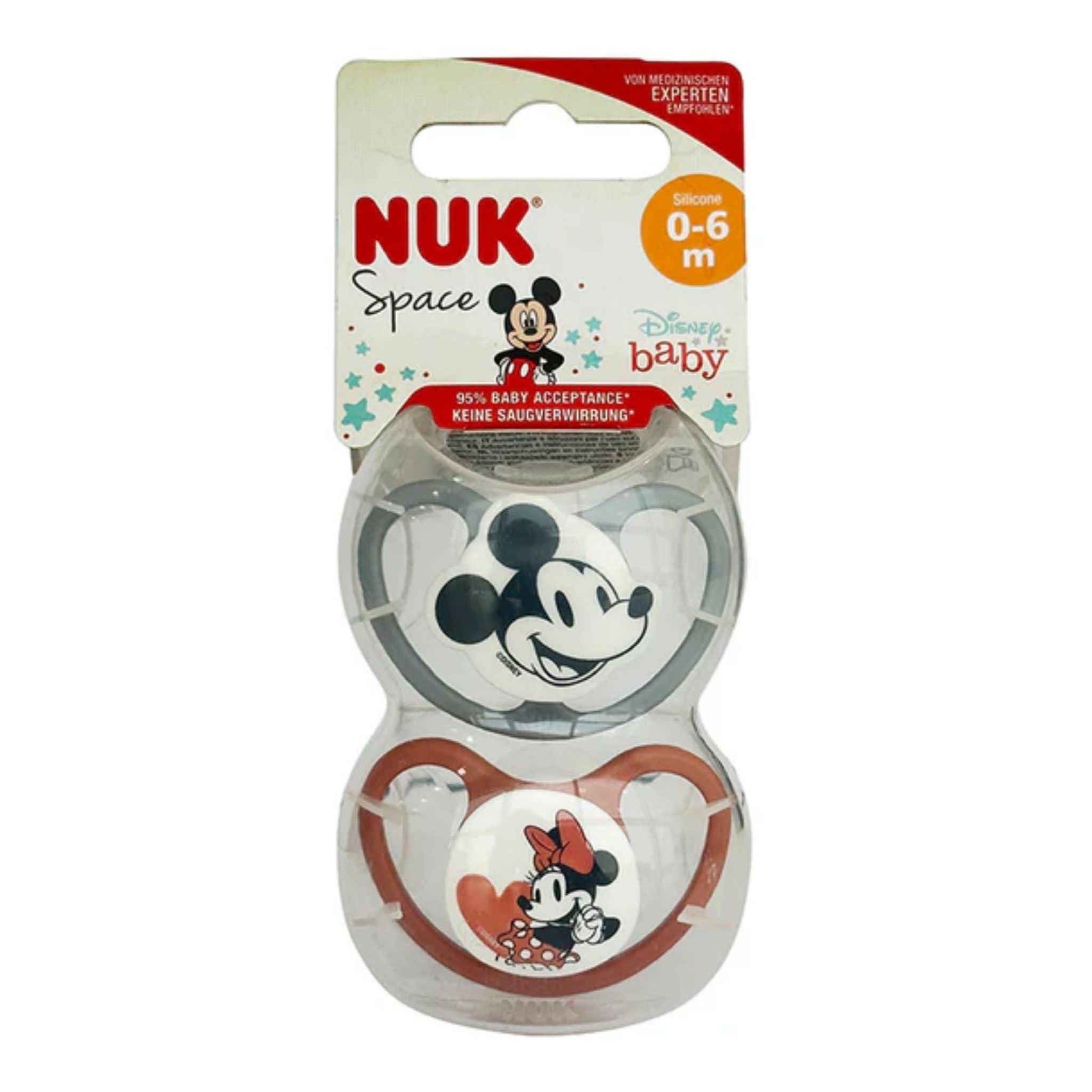 NUK PACIFIER SI SPACE SILICONE SOOTHER DISNEY MICKEY MOUSE RED 2/BOX ...